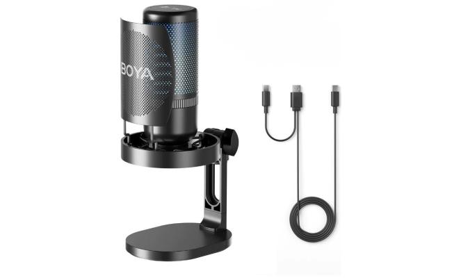 BOYA K3 RGB USB Type C Microphone for Streaming | Gaming Set | Microphone for Recording | Gaming Mic for Pc | Condenser Mic with Desktop Stand Compatible with Windows and Mac Computers. - Black